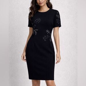 Vintage Maggy London Black Sheath Dress Sheer Embroidered Back Size 8